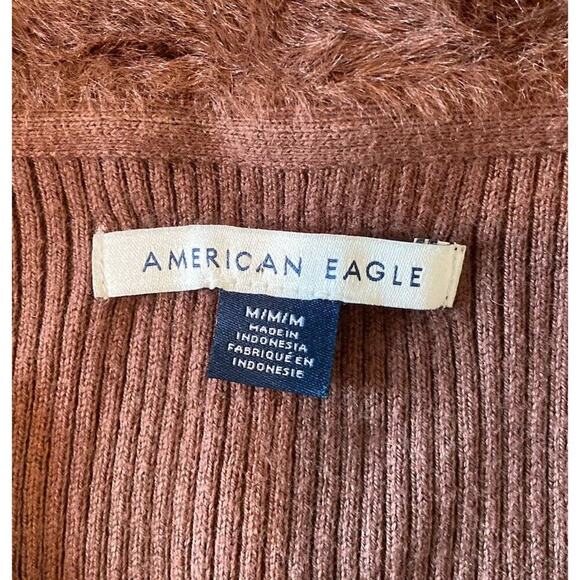 American Eagle Faux Fur Zip Cardigan Size Medium Women’s Brown - Picture 3 of 8
